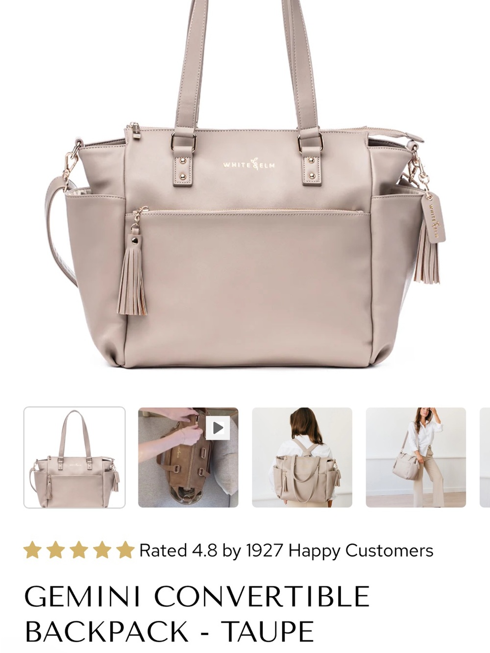 White Elm Gemini Convertible Backpack Tote - Taupe